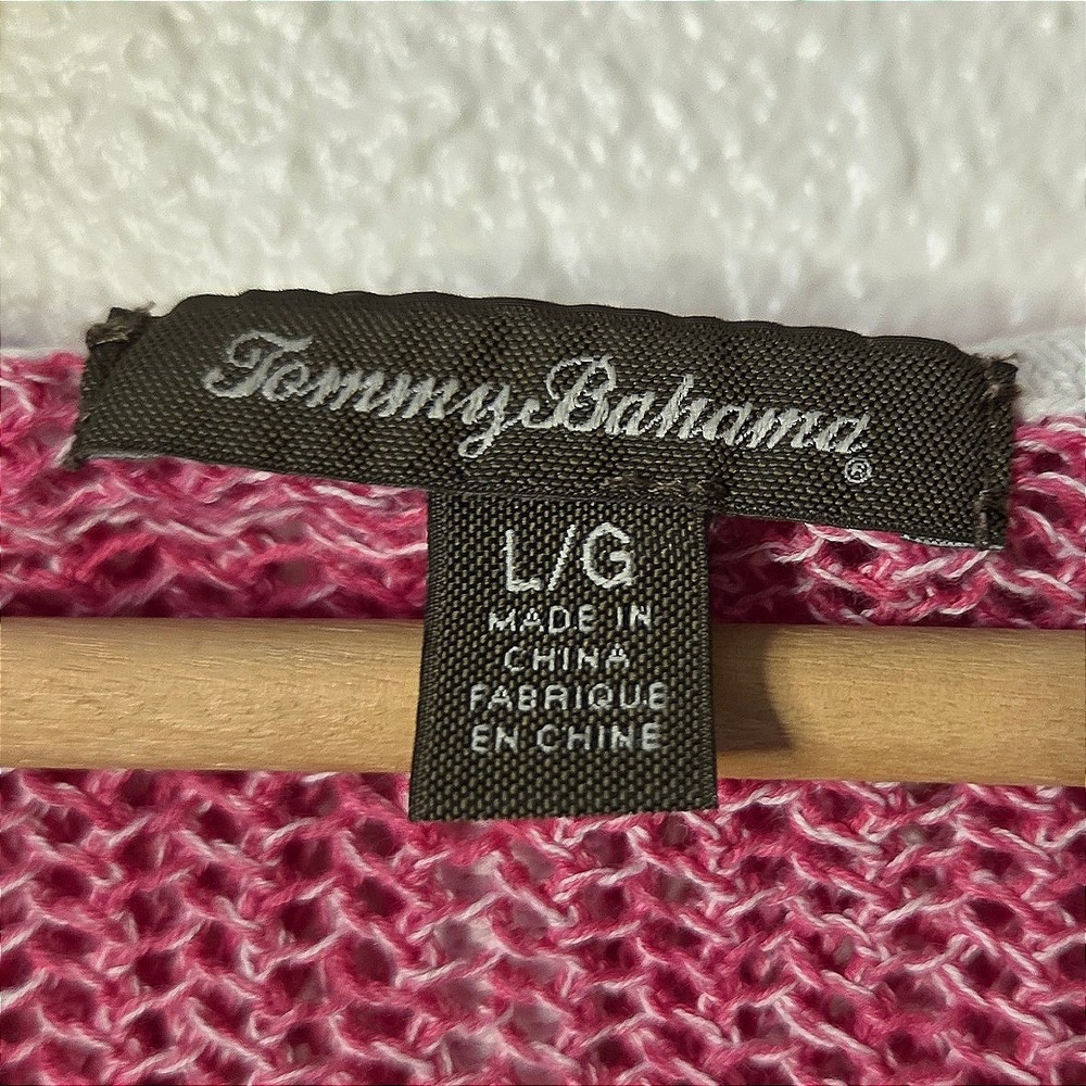Tommy Bahama Pink Open Knit Hooded Linen Blend Sweater Beachy Coastal Boho Lrg - Picture 4 of 4